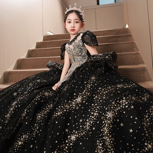 女童晚礼服轻奢小众高端公主裙秋季钢琴演奏儿童演出服黑色万圣节