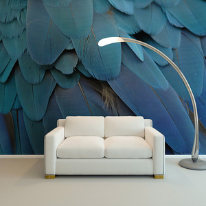 5d电视背景墙北欧简约轻奢客厅书房卧室墙纸创意彩色羽毛壁画墙布