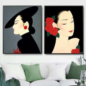 优雅美女人物 diy数字油画 手绘填色丙烯涂鸦油彩画 浴室装饰挂画