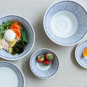 日本进口美浓烧苍十草手绘蓝白陶瓷碗家用日式饭碗拉面碗大碗汤碗