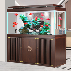 新中式家庭大厅鱼缸超白玻璃办公室落地底滤免换水金龙鱼缸水族箱