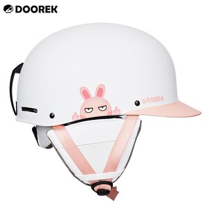 蘑菇头doorek新款单双板滑雪头盔女可爱兔子防撞滑雪头盔卡通粉色