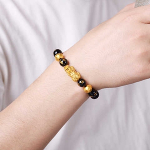 绳艺黄金貔貅手链男女999足金皮丘貔恘六字真言转运珠手串金麒麟