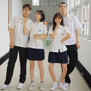 台湾师大附中衬衫 阿信同款刺绣风琴褶长袖短袖校服 情侣衬衫上衣