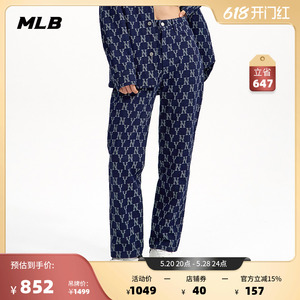 MLB官方 女士复古老花牛仔裤休闲裤直筒长裤百搭潮DPM04