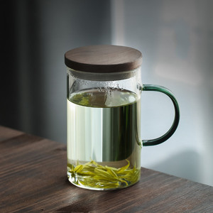 办公室玻璃茶杯带把单层绿茶加厚水杯透明耐热喝水家用杯子有盖子