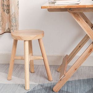 实木家用欧式轻奢圆凳橡胶木椅子木头板凳日式原木凳子妆凳吧台凳