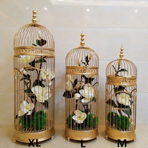 鸟笼雕龙花云南竹制画眉鹩八哥铜钩全配套大中号装饰铁艺摆件金色