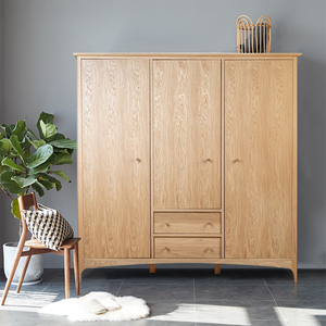 全实木衣柜北欧风家具 三门推拉门滑门储物收纳柜大衣橱可定制