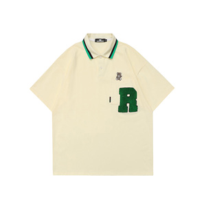 布拉普美式复古植绒刺绣小熊polo衫男女短袖潮牌夏季情侣半袖t恤