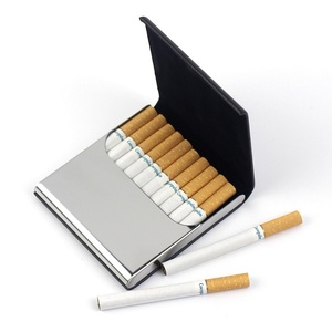 创意男士烟盒7支10支20装女士加长细烟不锈金属贴皮经典翻盖烟夹