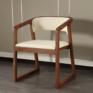 北欧实木椅子带扶手现代简约家用餐厅软包靠背椅中式办公会议椅