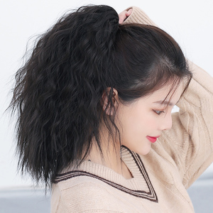 假发女中长卷玉米烫马尾假发绑带式网红高马尾辫子长卷发蓬松自然