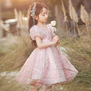 女童礼服生日公主裙夏季儿童轻奢高端粉色小女孩主持人钢琴演出服