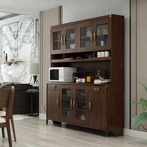 新中式餐边柜酒柜一体靠墙家用胡桃木色厨房碗柜置物柜客厅储物柜