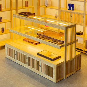 新中式实木货架多层展示台展柜陈列柜茶盘茶叶架收纳多功能中岛柜