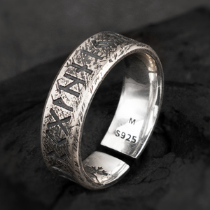 北欧维京卢恩字母银戒指开口潮男戒925银食指环个性复古单身尾戒