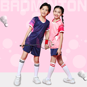 粉色儿童羽毛球运动服套装男女童速干羽毛球衣服女孩乒乓跳绳班服
