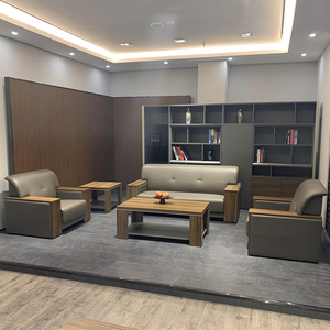 简约现代办公室沙发会客室新中式商务接待室木扶手三人位送货上门