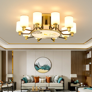新中式金色客厅灯圆形LED吸顶灯温馨主卧室灯别墅样板间餐厅灯具