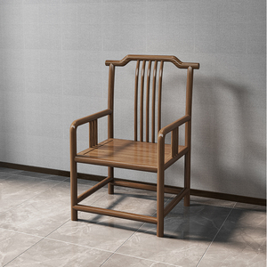 新中式实木椅子南榆木围椅牛角椅圈椅三件套梳背椅扶手官帽椅餐椅