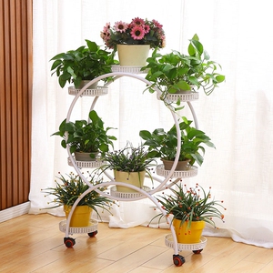 不锈钢客厅小花架带轮室内家用多层移动金属创意绿萝心形落地式