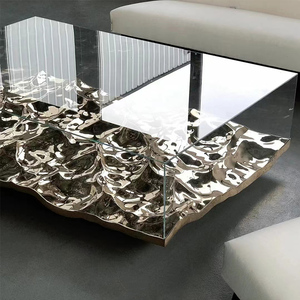 玻璃亚克力玻璃钢水波纹茶几桌子案几茶桌波浪透明树脂水晶方形