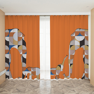 窗帘现代简约轻奢高档橙色北欧抽象艺术几何客厅卧室遮光2022新款