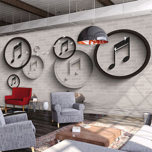 3d创意音符背景墙纸音乐风格艺术琴行酒吧清吧壁画工作室教室壁纸