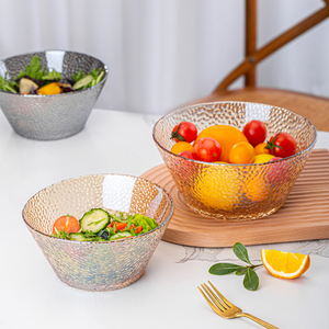 耐热日式锤纹玻璃碗ins大号水果甜品汤碗家用蔬菜料理沙拉网红碗