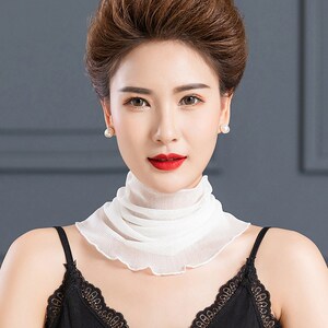 夏季薄款女士真丝防晒围脖妈妈套头丝巾桑蚕丝网纱脖套护颈脖子