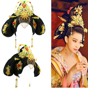 古装演出唐装反串武则天造型凤冠头饰皇后发套贵妃整顶假发头套