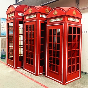 定制户外大号伦敦复古红色电话亭模型摆件网红门铁艺投币饮料机英