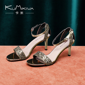 KumiKiwa卡米2020新款一字带凉鞋细高跟仙女风时尚百
