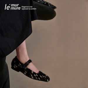 Le' Murmure 原创设计师真皮马毛手工玛丽珍鞋女平底鞋女鞋春夏款