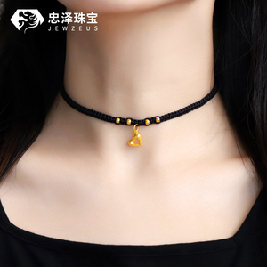 黄金爱心编绳项链999足金心形编织脖链女3d硬金项圈时尚纯金手链