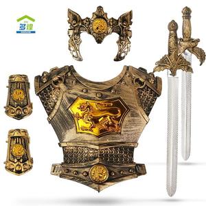 儿童节玩具罗马勇士盔铠甲可穿兵器盾牌仿真武士武器刀剑斧子面具