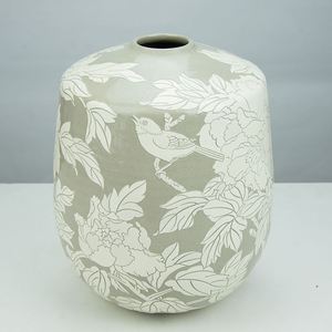 大家陶艺安氏磁州窑瓷器现代白色刻花中式花瓶摆件新中式家居装饰