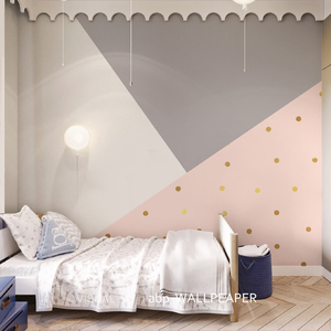 简约几何拼色儿童房墙纸现代温馨女孩卧室背景墙定制壁画无缝墙布
