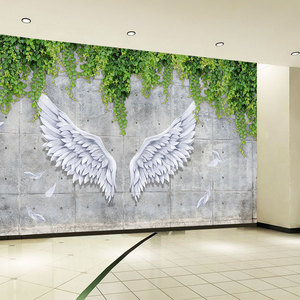天使之翼翅膀壁纸3d立体装饰仿真创意背景墙美容院前台直播间墙纸