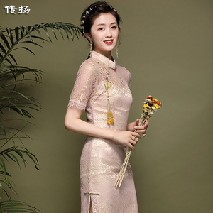 旗袍改良版年轻款少女新式礼服日常可穿气质复古蕾丝中国风连衣裙