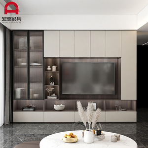 满墙电视柜一体组合小户型现代简约家用客厅展示柜背景墙实木定制