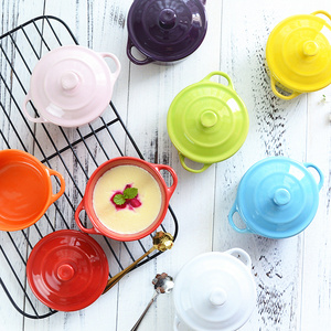 双耳陶瓷碗 韩式汤碗 甜品碗创意双皮奶碗 烘焙烤碗 汤盅 彩色碗