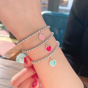 tiffany蒂芙尼925纯银手链蓝心红心珐琅爱心形吊坠情人礼物送女友