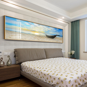 现代简约卧室床尾墙装饰画房间床头挂画海边风景温馨长幅横版壁画