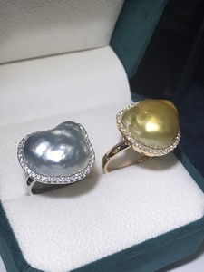 加工定制DIY配件  18K金时尚包边马贝钻石珍珠戒指指环空托女