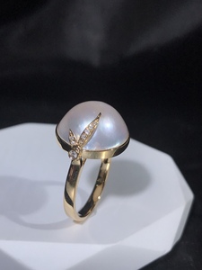 加工定制DIY配件  18K金时尚经典树叶钻石马贝珠戒指指环空托女