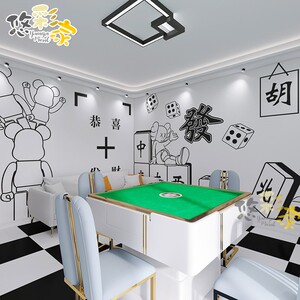 二次元黑白素描漫画壁纸网红自拍馆背景墙奶茶店棋牌室麻将馆墙纸