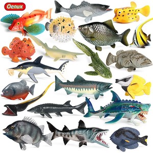 儿童仿真动物模型海洋淡水鱼三文鱼食人鱼金枪鱼鲈鱼飞鱼水母玩具