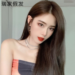 假发女长发全头套式中分黑长直假发真发全真人发真发头套全真自然